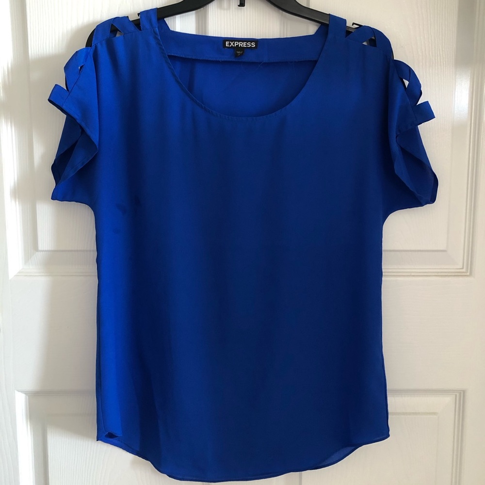Express Lattice Sleeve Royal Blue Top